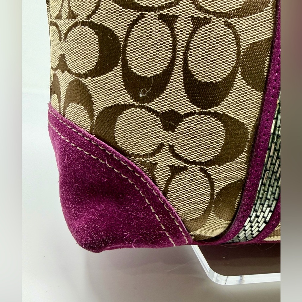 Coach Vintage Signature Canvas Monogram Tote Bag with Metallic and Suede Accents - Picture 5 of 11